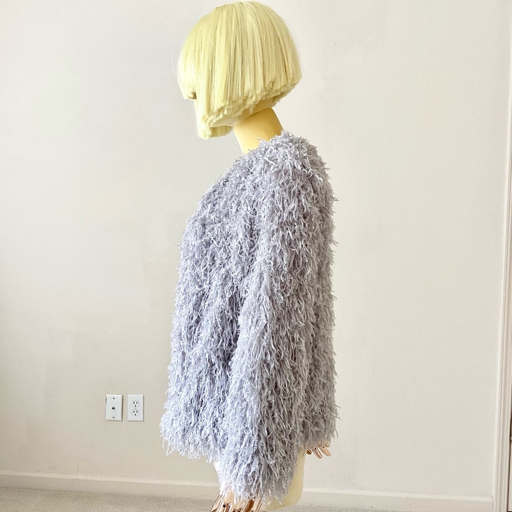 Zara Basic Grey/ Silver Feather Shimmery Open Sweater SZ S - Picture 3 of 6